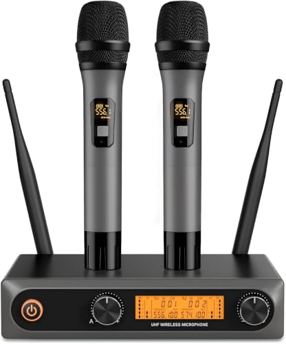 Wireless Microphones, Dual UHF Wireless Microphone System with Professional Metal Handheld Dynamic Mics, 200ft Range for Karaoke, Singing, DJ, Church, Wedding & Party, Home KTV Set | Dual Professional Dynamic Mic Set, Auto Pairing, Ideal for Karaoke Singi