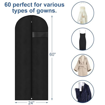Dress Bags for Gowns,2 PCS 60" Long Dress Garment Bag, Garment Bags for Hanging Clothes,Dress Cover with Clear Window for Women's Coats, Formal Gowns, and Evening Dresses (Black) - size: 24"×60"