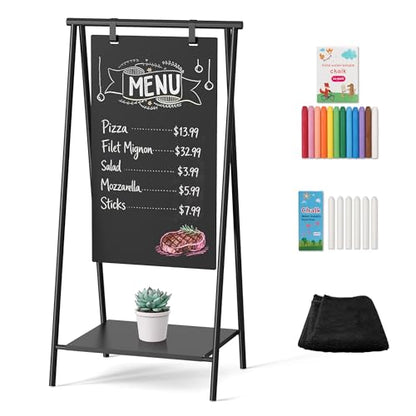 SELEAD Metal A-Frame Chalkboard No Assembly Required, 21"x44” Sandwich Sign | Premium Minimal Matte Black Frame Outdoor Indoor Swinging Sidewalk Board Pizarra for Business or Personal Display - size: 21"W x 44"H