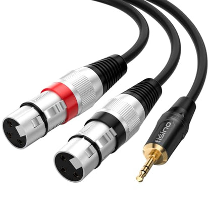 Tisino 2 Female XLR to 3.5mm TRS Y Splitter Mic Cable, Unbalanced, 3.3 FT | 3.5mm to Dual XLR Female Stereo Aux to XLR Cable for Mixer/Camera/PA System, Gold-Plated OFC Shielded HiFi Audio Y-Cord - size: 3.3 feet