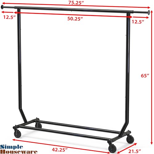Simple Houseware Supreme Commercial Grade Clothing Garment Rack, Black | Holds Up to 250 lbs, Extendable Width from 50.25 to 75.25 Inches - color: Black, size: Commercial Grade