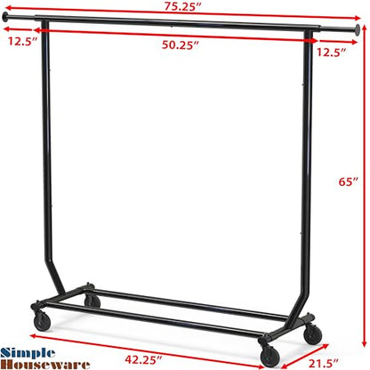 Simple Houseware Supreme Commercial Grade Clothing Garment Rack, Black | Holds Up to 250 lbs, Extendable Width from 50.25 to 75.25 Inches - color: Black, size: Commercial Grade
