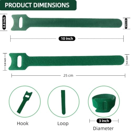 100Pcs 10-Inch Green Adjustable Plant Ties, Christmas Garland Ties | Extendable Reusable Straps, Decorative Twist Ties, Perfect for Wreaths, Stair Banisters & Railings, Vine & Plant Support - size: 10 in x 0.5 in