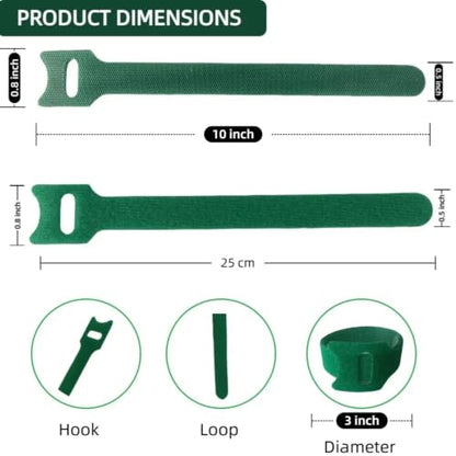 100Pcs 10-Inch Green Adjustable Plant Ties, Christmas Garland Ties | Extendable Reusable Straps, Decorative Twist Ties, Perfect for Wreaths, Stair Banisters & Railings, Vine & Plant Support - size: 10 in x 0.5 in