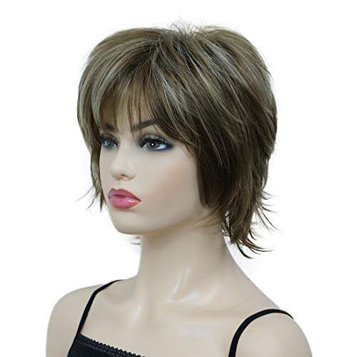 Lydell Short Layered Shaggy Full Synthetic Wig Wigs 12TT26 Brown Highlights - color: 12TT26 Brown Highlights