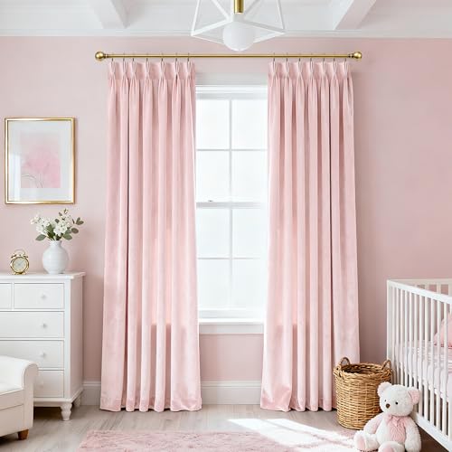 Baby Pink Velvet Curtains 80 Inches Wide for Nursery Kids Girls Bedroom Light Reducing Privacy Protect Window Drapes Thermal Insulated Pinch Pleat Drapes with Hooks 80x84 1 Panel - color: Baby Pink, size: 80"W x 84"L (Pack of 1)
