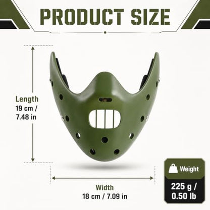 Hannibal Lecter Mask Cosplay The Silence of The Lambs Half Face Resin Mask | Halloween Costume Prop, Durable Resin, Sponge Pads, Adjustable Buckle Straps, Open Mouth Cage, Adult, for Role Play Party - color: Green