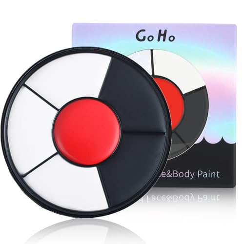 Go Ho Black White Red Face Paint,Washable Formula Cream Clown Face Paint,Halloween Face Body Paint SFX Makeup Palette,Professional Clown Makeup for FX Cosplay Costumes - color: White Black Red(Clown)