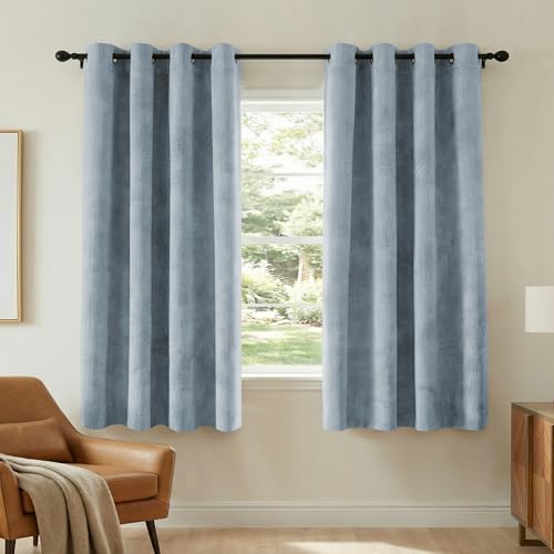 H.VERSAILTEX Velvet 100% Blackout Curtains for Living Room Full Light Blocking Curtains Thermal Insulated Room Window Drapes Soft Luxury Curtains Grommet Top 2 Panels (55" W x 63" L, Stone Blue) - color: Stone Blue, size: 55"W x 63"L (Pack of 2)