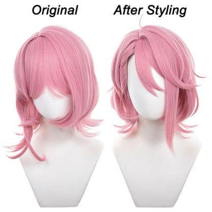 Pink Shoulder-Length Messy Cosplay Wig Replacement Wig Heat Resistan Synthetic Fiber Hairs for Uniex Adult Cos Halloween Christmas Anime Party - color: Pink