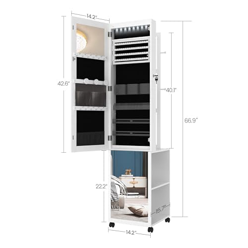 Hzuaneri 8 LEDs Jewelry Cabinet Armoire, 66.9-inch Jewelry Organizer - color: White and Black