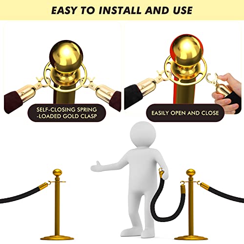 Woanger 6 Pack Velvet Stanchion Rope Black 5 Feet Crowd Control | Stanchion Ropes Safety Barrier for Red Carpet Event, Theaters, Hotel, Grand Opening, Queue Management, with Gold Plated Hook - color: Black, size: 5 Feet