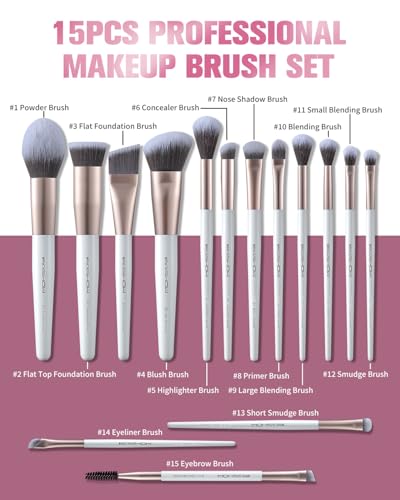 EIGSHOW Makeup Brushes Set, 15Pcs Professional Make Up Brush with Silver Ion Bristles for Foundation Powder Blush Highlighter Concealer Eyeshadow Eyeliner, Travel Gift Set (Champaign Gold) - color: Champaign Gold