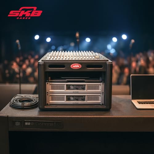 SKB Roto Rack/Mixer Console, 10U Slanted Rackmount on top, 6U Rackmount in Front with Steel Threaded Rails, Hard Lid and Doors and Side Access Ports - size: 1SKB-R106