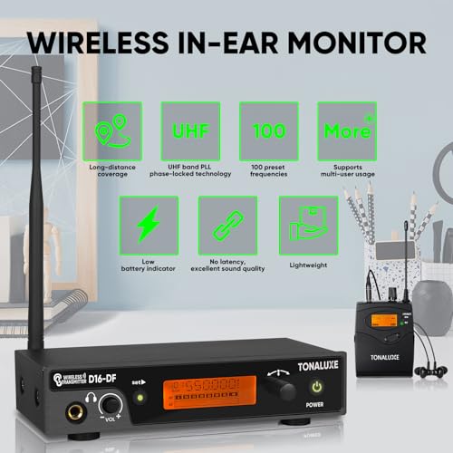 Wireless in Ear Monitor System, Mono IEM System with Metal Rackmount Transmitter, 4 Pack UHF Bodypack Receivers w/Earphones, 100 Adjustable Frequencies, 262ft Range for Singers Bands - size: 4 Bodypacks