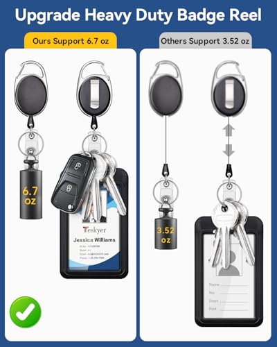 Teskyer 5 Pcs Badge Holder Set with Retractable Reel and Lanyard | 2 ID Holders, 2 Retractable Reels, 1 Detachable Lanyard, Holds 2 Cards, Office School Work Use - size: 5 PCS