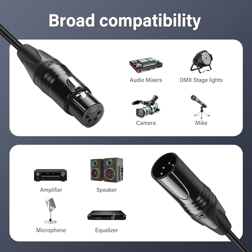 GINTOOYUN DMX Cable 4 Pin Signal XLR Male to Female Wire DMX512 XLR Male to Female Stage Light Signal Cable with Metal Connectors, Connection for Stage & DJ Lighting fixtures(1.8M)