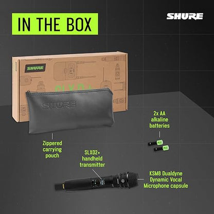 Shure SLXD2+ Handheld Transmitter with KSM8 Capsule | Handheld transmitter with KSM8 capsule, 24-bit audio, wide tuning and ShowLink control for SLX-D+ systems - style: KSM8 Capsule