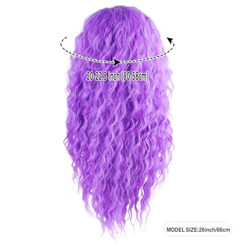 26 Inch Long Purple Wigs for Women Free Part Curly Wavy Wig Drag Queen Hair - color: Purple