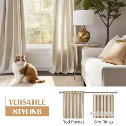 Beauoop Beige Velvet Curtains for Bedroom Living Room 52x108 2 Panels - color: Beige, size: 52"W x 108"L (Pack of 2)