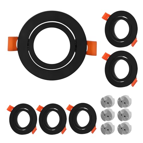 Pack of 6 Black LED Downlights Frame Round Fixture Holders Adjustable Cutout 65mm with MR16 sockets for 1.97in/50mm MR16 GU10 Bulb(Black) - color: black-6pack