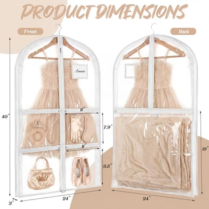 Nuenen 3 Pack Dance Garment Bags for Costumes Clear Dance Recital Organizer with Pockets & Labels, 40 Inch PVC Hanging Costume Bag for Competition Travel, Garment Bag with Compartments(White) - color: White