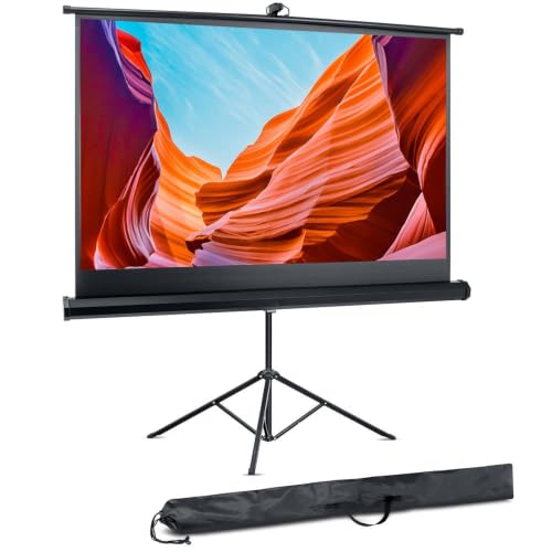 Pyle 60 Inch Portable Projector Screen with Tripod Stand – Fold Out Roll Up, HD Premium 16:9 Aspect Ratio, Matte Viewing Surface for Indoor and Outdoor Use, Perfect for Home, Office and Presentations - size: 60 inch