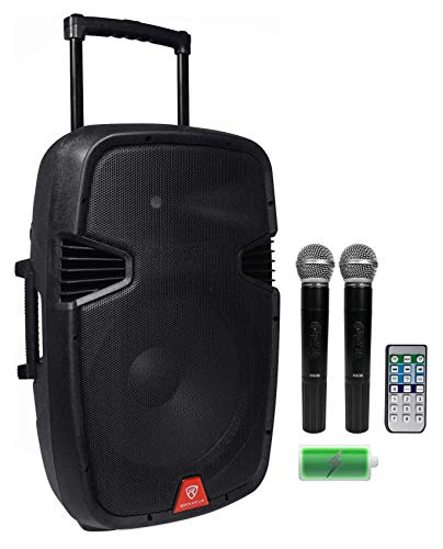Rockville RAM15BT 15" Rechargable Powered 800W PA Speaker, 2 Mics, Bluetooth - size: 15 inch
