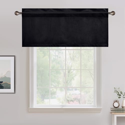 NICETOWN Black Velvet Valance Curtains for Windows 16 inch Length - color: Black Series - Black, size: 52"W x 16"L (Pack of 1)