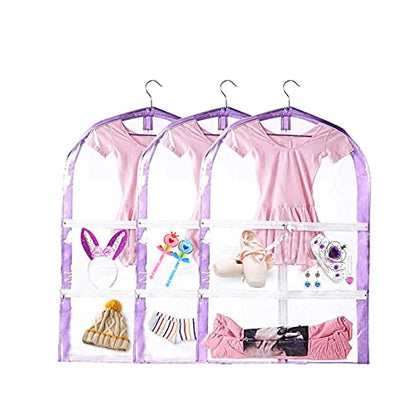 Clear Kids Dance Costume Garment Bag,3 Pack Garment Bags for Hanging Clothes,Garment Bag for Travel Storage,Dress Up Storage Bag for Children Girls