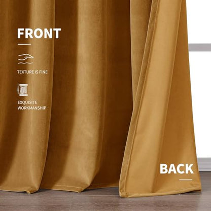CUCRAF Gold Brown Velvet Curtains 84 inches Long, Soft Room Darkening Rod Pocket Blackout Curtain, Thermal Insulated Noise Reduction Window Drapes for Living Room Bedroom (52 x 84 Inch, 2 Panels) - color: Gold, size: 52"W x 84"L (Pack of 2)