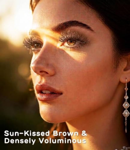 DYSILK Brown Fluffy Eyelashes, 9-16mm 3D Densely Volume Lashes Brown-01 | 5 Pairs Sun-Kissed Cat Eye Lashes, Soft Glam Faux Mink Lashes, Trimmable, Ultra-Fine Clear Band, for Blondes & Light Hair - color: Brown-01