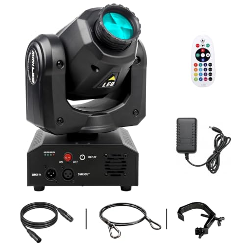 Rechargeable 30W Moving Head Light with Battery, DMX512 with Remote Control 9/11 Channel, 8 GOBO 8 Colors, Sound Activated, for DJ Party Bar Club