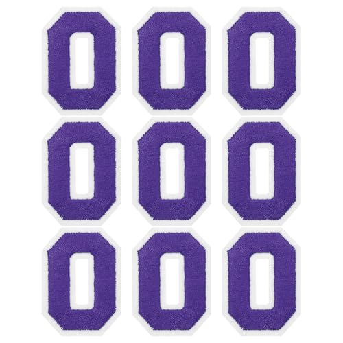 MECCANIXITY Iron on Number Patches 2" Number 0 Iron on Embroidered Patch Sew on Letter Stickers Applique for Repairing Clothing Jeans Shoes Hats DIY(Purple, Pack of 9) - style: Number 0