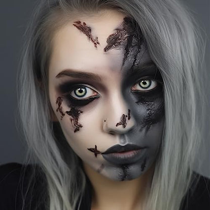 Grey Face Body Paint(30gm), Water Activated Gray Face Painting Kit for Kids & Adults, Non-Toxic SFX Makeup Facepaint for Halloween Grayscale Raven Zombie Costume Cosplay Parties - color: Grey