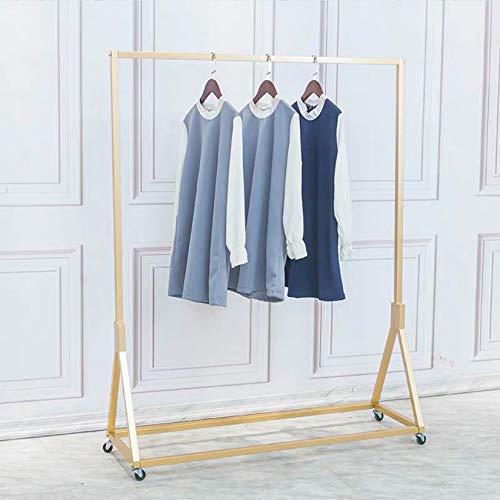 Modern Simple Heavy Duty Metal Rolling Garment Rack with Wheel,Retail Display Clothing Rack, Single Rod Floor-Standing Hangers Clothes Shelves (Gold Square Tube A, 59 L) - color: Gold Square Tube A, size: 59 L