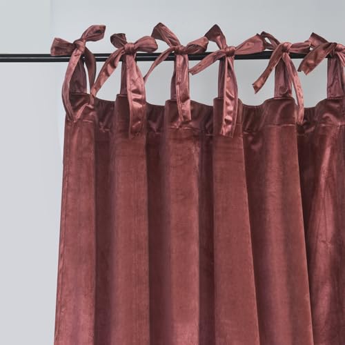 Velvet Tie Top Room Curtain Set- Dusty Rose Bow Tie Design Drapes for Living Room/Bedroom W52 x L96-inch, 2 Panels - color: Dusty Rose, size: 52"W x 96"L (Pack of 2)
