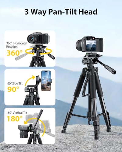UBeesize 67” Camera Tripod with Travel Bag, Cell Phone Tripod with Bluetooth Remote and Phone Holder, Compatible with All Cameras, Cell Phones, Projector, Webcam, Spotting Scopes - size: 67Inches