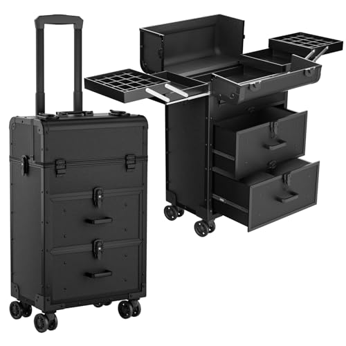 3 in 1 Rolling Makeup Train Cosmetology Case on Wheel, Large - size: Large