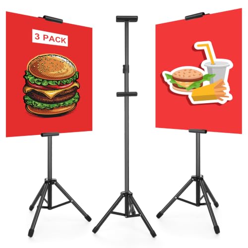 Harloon 3 Pcs Adjustable Metal Poster Stands for Display, Double Sided | Portable Retractable Tripod Easels, 46.5" to 83.5", for Art Boards, Wedding Welcome Signs, Trade Shows and Holiday Displays