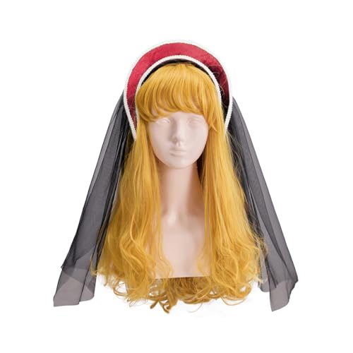 RoleplayCos Tudor French Hood Queen Anne Boleyn Costume Hat Headwear Elizabethan Renaissance Headband Headpiece - color: Red