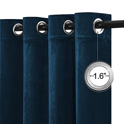 RYB HOME Navy Blue Velvet Curtains 63 inch Length 2 Panel Set, Room Darkening Window Curtains & Drapes with Rustproof Grommets Noise Reducing Opaque Velvet Drapes for Living Room, W52 x L63 inch - color: Navy Blue, size: 52"W x 63"L (Pack of 2)