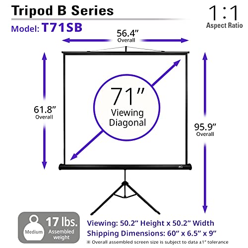 Elite Screens Tripod B, 71-INCH 1:1, Lightweight Pull Up Foldable Stand, Manual, Movie Home Theater Projector Screen, 4K / 8K Ultra HDR 3D Ready, 2-YEAR WARRANTY, T71SB-Z - color: Black, size: 71-inch/ 1:1, style: Tripod B