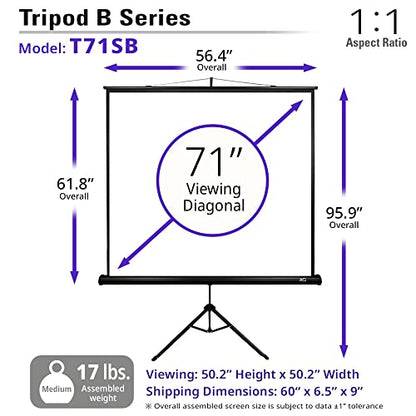 Elite Screens Tripod B, 71-INCH 1:1, Lightweight Pull Up Foldable Stand, Manual, Movie Home Theater Projector Screen, 4K / 8K Ultra HDR 3D Ready, 2-YEAR WARRANTY, T71SB-Z - color: Black, size: 71-inch/ 1:1, style: Tripod B