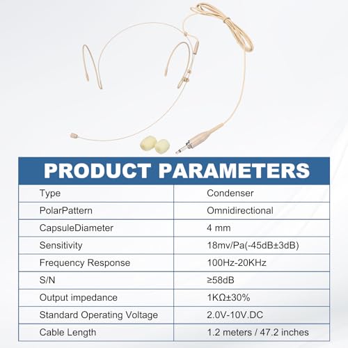MECCANIXITY Ear Hook Headset Microphone, Double Over Ear Set Hanging Omnidirectional Wired Audio Condenser Microphone Headset with Standard 3.5mm TRS Plug 3.9ft Cable, Black - color: Black, style: Standard 3.5mm TRS Plug