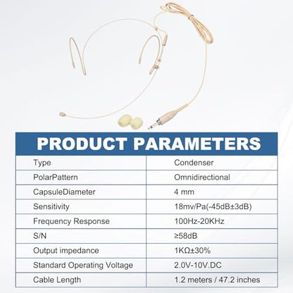 MECCANIXITY Ear Hook Headset Microphone, Double Over Ear Set Hanging Omnidirectional Wired Audio Condenser Microphone Headset with Standard 3.5mm TRS Plug 3.9ft Cable, Black - color: Black, style: Standard 3.5mm TRS Plug