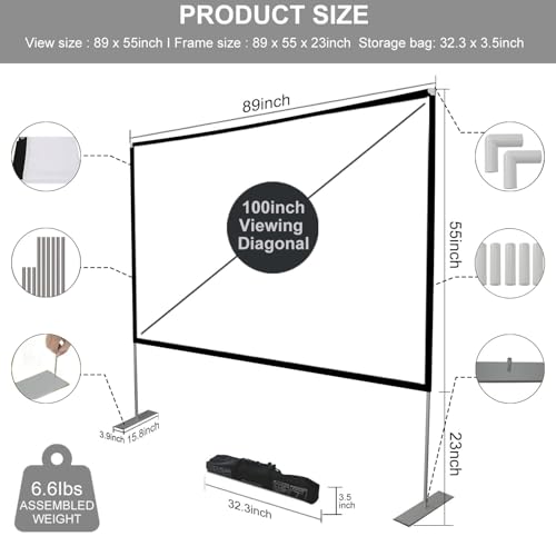 SKERELL Outdoor Projector Screen with Stand 100 Inch: Portable Projection Screen for Outside Theater Home Backyard Movies - size: 100 inch