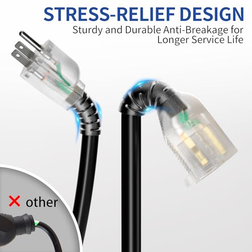 25ft Outdoor/Indoor Extension Cord with Lighted 10/3 Gauge, Black - size: 25FT