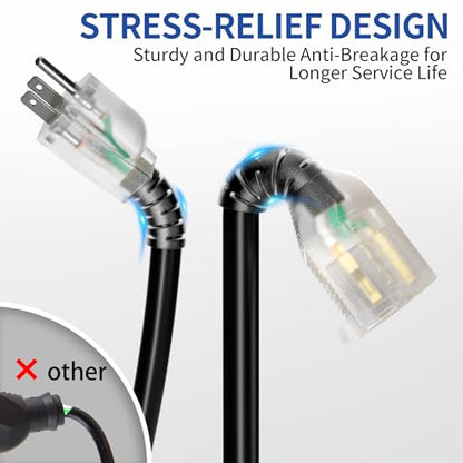 25ft Outdoor/Indoor Extension Cord with Lighted 10/3 Gauge, Black - size: 25FT