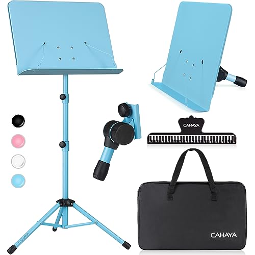 CAHAYA Sheet Music Stand Dual-use Converts to Desktop Stand Adjustable Blue | Portable Foldable 31.4-57" Height Adjustable Sturdy to Hold Thick Book or Tablet Include Carrying Bag Sheet Music Folder Clip - color: Blue, size: Standard Version